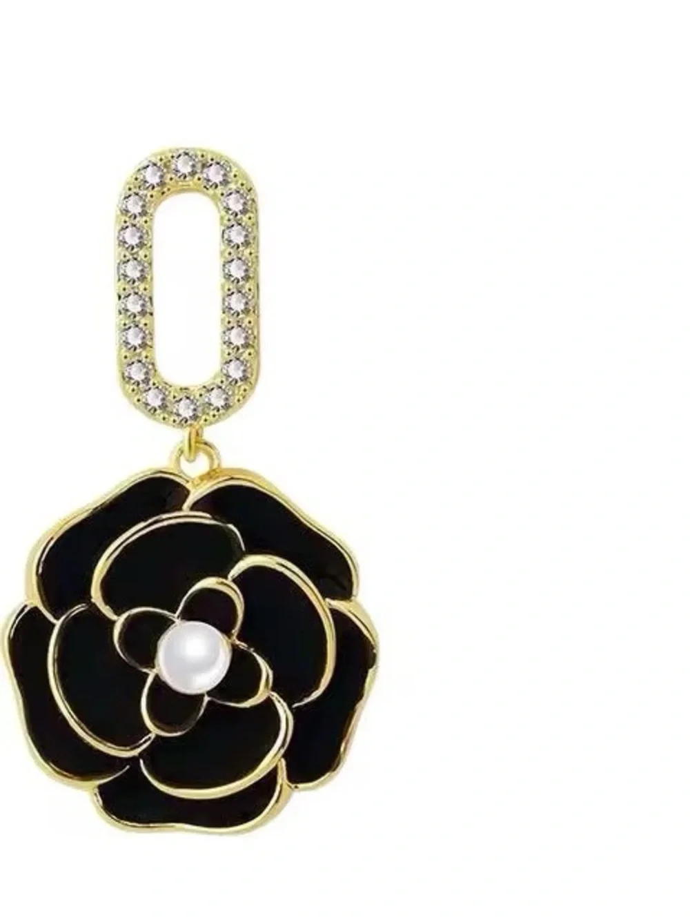 ***Elegant Gold White Enamel Flower Drop Earrings with Crystal Accents